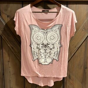 Miss Royal T Pink Owl high low t-shirt Size M
